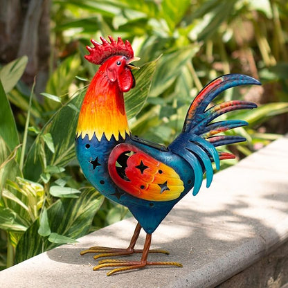 Natelf Solar Rooster Statue, Outdoor Metal Rooster Decor with Solar Light, Hand-Painted Weatherproof Garden Art for Yard, Patio - Unique Gift