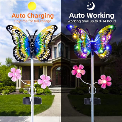 Outdoor Solar Garden Lights - 2 Pack Metal Butterfly Decorative Lights - Colorful LED Waterproof Stake Lights for Garden, Patio, Yard, Lawn, Walkway Decoration(Blue)
