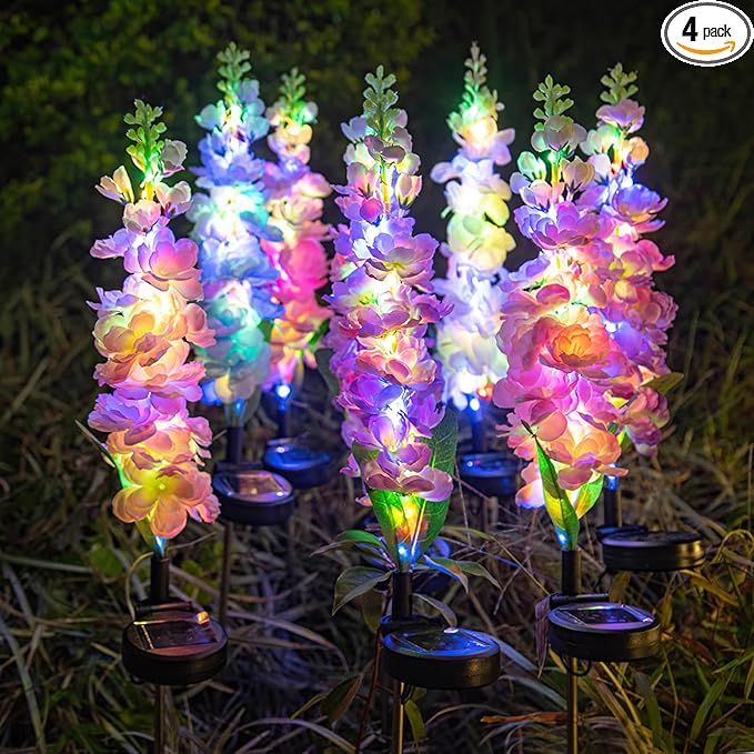 Solar Garden Lights Outdoor,4 Pack Colorful Waterproof Decorative Solar Lights Outdoor 20 LED Hyacinth Flower Garden Decor Yard Patio Lawn, Gifts for Mother's Day Mom