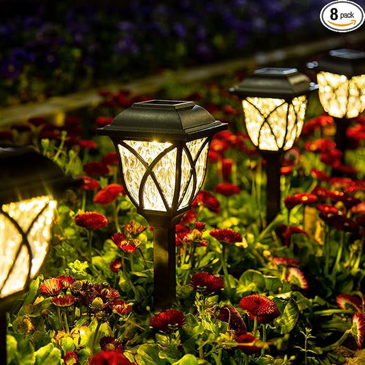 GIGALUMI 8 Pack Solar Lights Outdoor Waterproof, LED Solar Garden Lights, Outdoor Decorations, Garden Decor for Yard, Patio, Landscape, Planter, Walkway (Warm White)