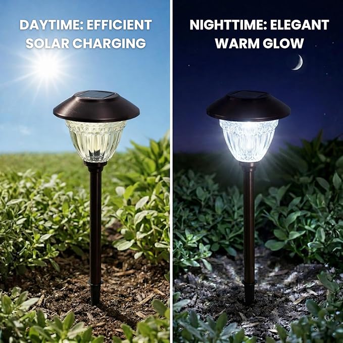 Energizer Solar Outdoor Garden Lights - 10 Pack LED Driveway Solar Lights with 10 Lumen Output, Patterned Glass & Metal Finish, IP65 Waterproof & Easy to Install Garden Lights for Outside - Bronze