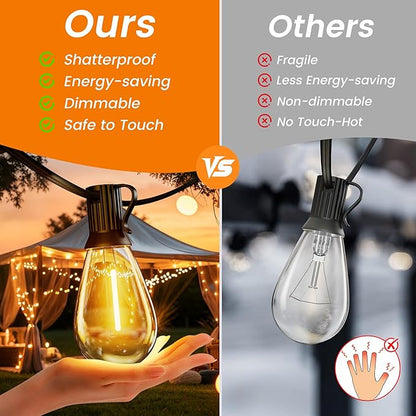 Outdoor String Lights, 200FT (100FTx2) Patio Lights with 84 Shatterproof S11 Bulbs (4 Spares), IP65 Waterproof & Connectable, 2200K Warm White LED Hanging Lights for Large Area Decor Party