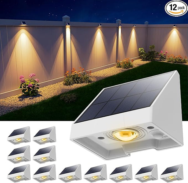12 Pack Solar Powered Fence Lights Outdoor Waterproof with Warm White LED Spot Lens, for Outside Pool Cage, Patio | Lumora