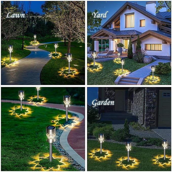 Solar Pathway Lights Outdoor, 10 Pack Solar Powered IP65 Waterproof Solar Path Lights Super Bright Up to 12Hrs, Rechargeable Outside Landscape Lights for Garden, Yard, Patio Walkway Warm light
