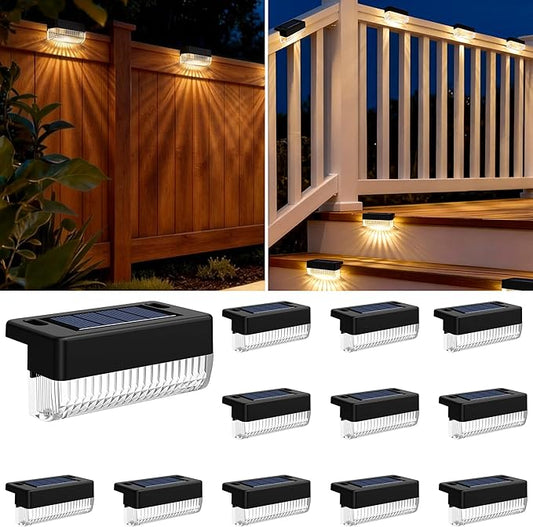 Solar Deck Lights Outdoor 12 Packs, Solar Powered LED Step Lights Waterproof Outdoor for Deck, Step, Fence, Wall, Patio, Yard, Pool, Pathway and Stairs (Warm White)