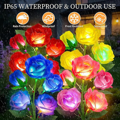 ANGMLN 4 Pack Solar Garden Lights, Solar Flower Lights Outdoor Waterproof with 20 Head Rose 7-Color Changing Landscape Light for Garden Yard Pathway Patio Grave Cemetery Decoration