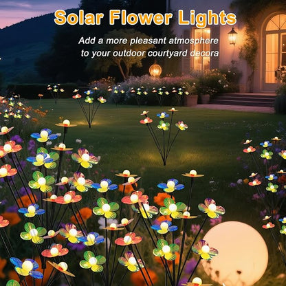 Solar Flower Lights Outdoor Waterproof 4 Pack of 32 LEDs Garden Solar Firefly Lights Decorative for Garden, Yard, Backyard