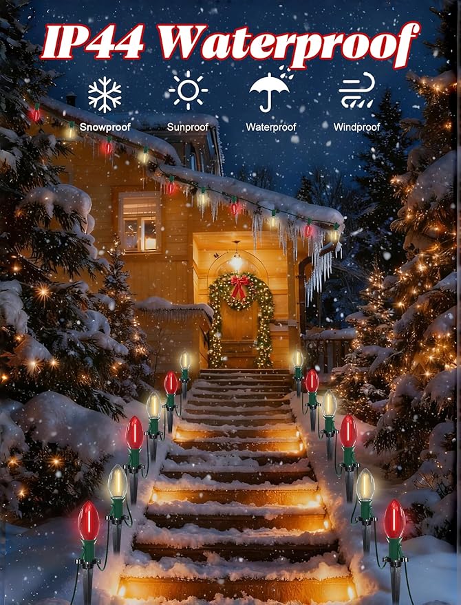 19.5FT Red and White Christmas Pathway Lights Outdoor, C9 LED Christmas Lights Outdoor with 10 Bulbs,Connectable | Lumora