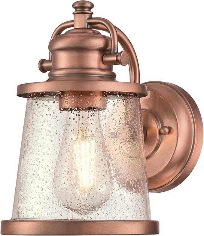 Westinghouse 6361000 Emma Jane One-Light, Washed Copper Finish with Clear Seeded Glass Outdoor Wall Fixture, White