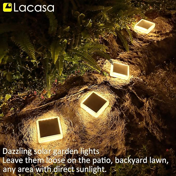 Lacasa Solar Deck Lights, 4 Pack 30LM LED Dock Lights Warm White 2700K, Outdoor Solar Powered Step Lights Light up All Night IP68 Waterproof Auto ON/Off for Garden Stairs Driveway Pathway Lighting