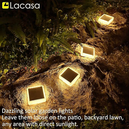 Lacasa Solar Deck Lights, 4 Pack 30LM LED Dock Lights Warm White 2700K, Outdoor Solar Powered Step Lights Light up All Night IP68 Waterproof Auto ON/Off for Garden Stairs Driveway Pathway Lighting