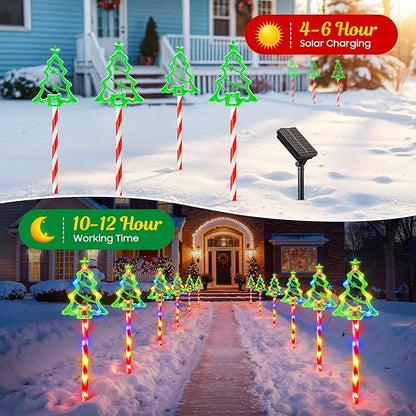 WdtPro Solar Christmas Pathway Lights Outdoor Decorations, 10 Pack Xmas Tree Candy Lights for Yard Walkway Lawn Porch, 10 Modes Led Waterproof Garden Patio Stake Lights Holiday Decor