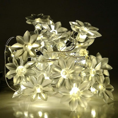 Hometown Evolution, Inc. Solar Powered Lotus Flower String Lights - 30 LED Warm White, 8 Modes, Outdoor Waterproof for Gardens, Patios, Yards, Home, Parties and More