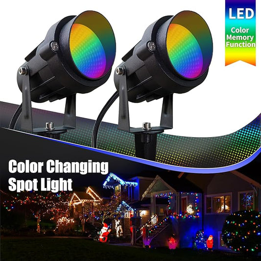 Color Spot Light Outdoor 2-Pack, 120V 12W Waterproof LED Landscape Spotlights, Plug-in Durable Spotlight Outdoor for Yard, Garden, Patio, Tree, House, Halloween, Christmas