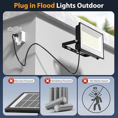 Onforu 120W Flood Lights Outdoor, 12000lm Bright LED Work Light with Plug, 6500K Daylight White LED Flood Lighting, IP66 Waterproof Security Yard Lights for Yard Garage Stadium 2 Pack