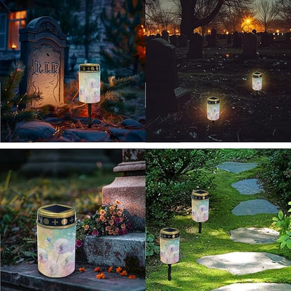 Halloween Grave Lights for Cemetery Solar Grave Lights for Cemetery 2 Pcs Solar Lights for Gravesites Solar Cemetery Decorations for Grave