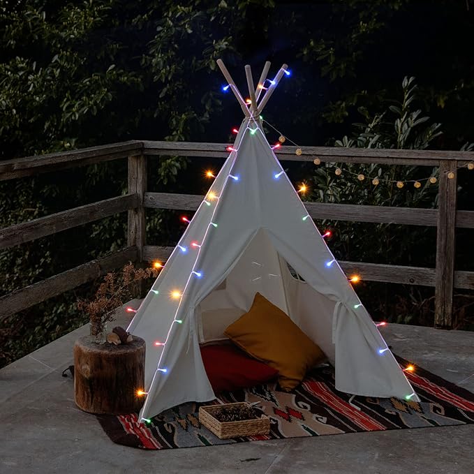 Yescom Battery String Light Fit 8-Rib 8/9/10 Ft 128 LED 8 Mode with Timer Outdoor Party Camping Tents Multic Color