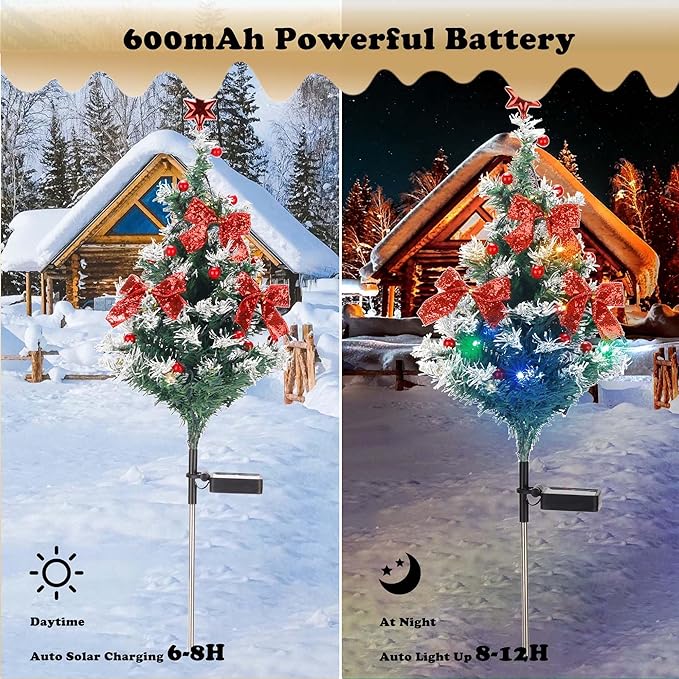 Solar Christmas Tree Light - Christmas Waterproof Small Pathway Lights, Outdoor Lights Christmas Decorations Cedar Xmas Tree with 20 LED Lights in 4 Colors for Garden/Yard/Patio, 4 Packs