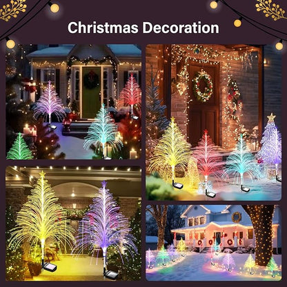 2 Packs Christmas Tree Solar Garden Light with Multi-Colored Change, Auto ON/Off Outdoor Yard Light, Solar Lighting for Garden, Porch, Christmas and Festival Decoration (S_Size)