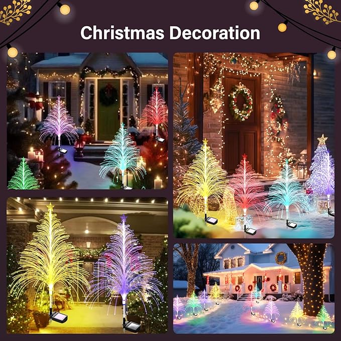 6 Packs Christmas Tree Solar Garden Light with Multi-Colored Change, Auto ON/Off Outdoor Yard Light, Solar Lighting for Garden, Porch, Christmas and Festival Decoration (S_Size)