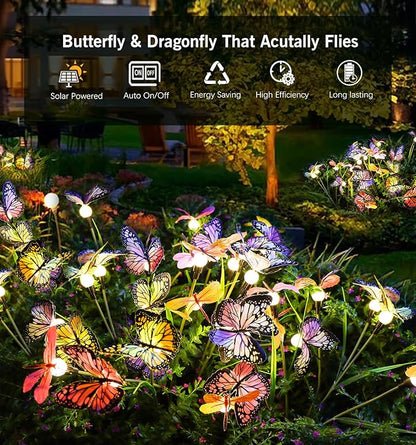 Aiscool Solar Garden Lights, 4 Pack Swaying in The Wind Outdoor Butterfly Stakes Swaying Dance Outside Yard Lawn Patio Pool Decorative Solar Powered Pathway Summer Decoration, IP65 Waterproof