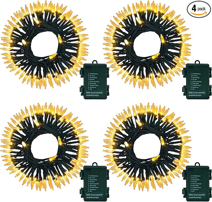 4PACK Christmas Mini String Lights Battery Operated,16.5FT 50 Count LED Forest Battery Christmas Lights with Timer 8 Modes Waterproof Battery Mini String Lights for Christmas Decorations Tree Wreath