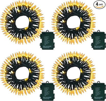 4PACK Christmas Mini String Lights Battery Operated,16.5FT 50 Count LED Forest Battery Christmas Lights with Timer 8 Modes Waterproof Battery Mini String Lights for Christmas Decorations Tree Wreath