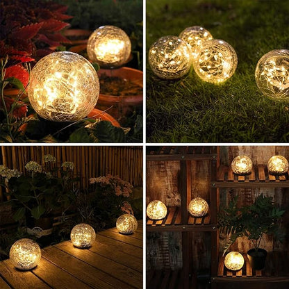 Solar Ball LED Lights Crackle Glass Globe Garden Stake Lamp Yard Art Decor for Yard Pathway Patio Lawn Decoration (Warm White)