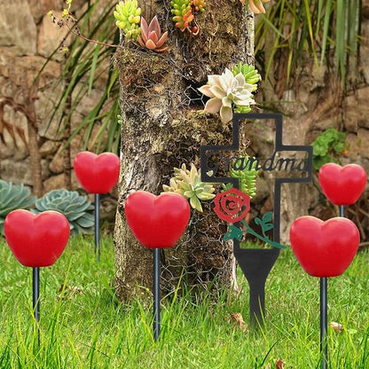Set of 6 Solar Red Heart Stake Lights for Valentines Day Decor, Outdoor Waterproof Heart Shaped Light for Garden Pathway Flowerbed Cemetery Grave Porch Walkway Valentine's Theme Decorations