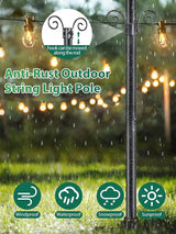 String Light Poles for Outside, 11 Feet Lights Poles with Mount Anchor, Outdoor Lighting Poles Hanging Backyard | Lumora