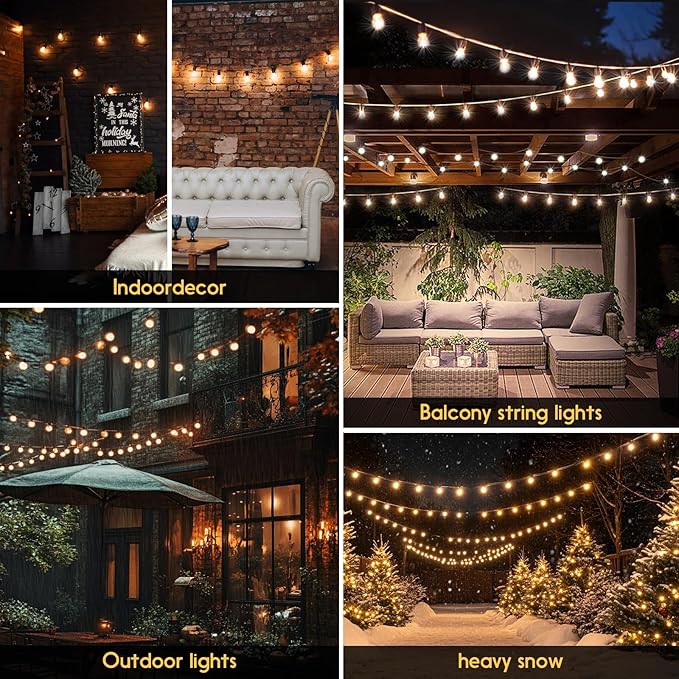 Outdoor String Lights 40ft LED Hanging Globe Patio Lights with G40 Shatterproof Bulbs(14+1 Bulbs), Waterproof Connectable Hanging Light for Indoor Outdoor Decor Garden Camping Backyard Porch