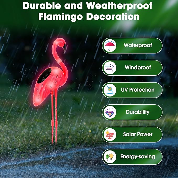 Solar Garden Lights Outdoor, Flantor Solar Flamingo Lights 4 Pack, Waterproof Outdoor Solar Powered Decor Light for Yard Lawn Garden Decor & Landscape Lighting