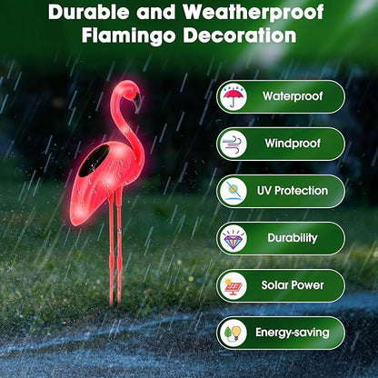 Solar Garden Lights Outdoor, Flantor Solar Flamingo Lights 4 Pack, Waterproof Outdoor Solar Powered Decor Light for Yard Lawn Garden Decor & Landscape Lighting