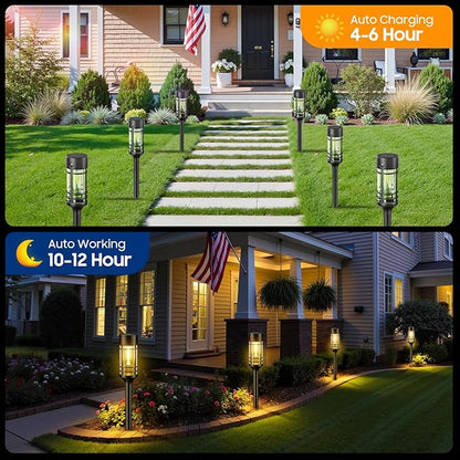 LETMY Solar Pathway Lights Outdoor, 2 Pack Solar Lights Outdoor Waterproof IP65, Bright Solar Garden Lights Outdoor, Auto On/Off Outdoor Solar Lights for Yard Walkway Driveway Landscape Garden Decor