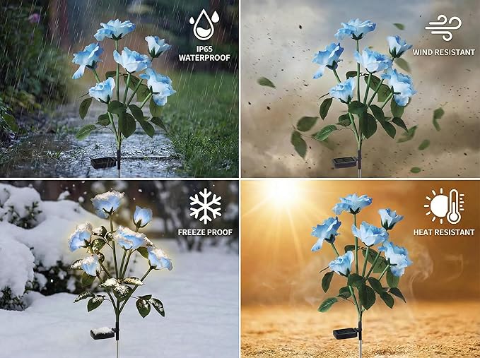 Solar Garden Rose Lights by FANCYPOP, 2 Pack Most Realistic 12 LED Flower Stake Lights, IP65 - Outdoor Path Light | Lumora