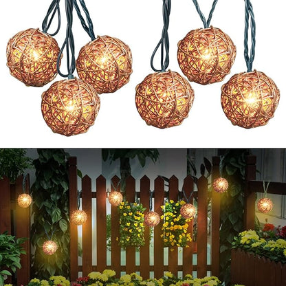 LIDORE Rattan Christmas String Lights, Mini Globe Wicker Lights for Patio, Wedding, Garden and Party, Brown Rattan and Green Cord, 7.92Ft Indoor/Outdoor