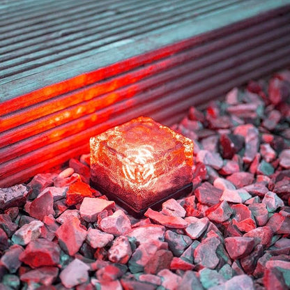 4 Pack Solar Path Ice Cube Lights Outdoor, Waterproof Glass LED Glass Clear Brick in-Groud Buried Festive Light Night Lamp for Garden Courtyard Pathway Patio Pool Pond Decoration(Red)