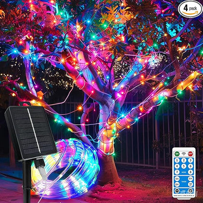 Solar Rope Lights Waterproof IP65 39FT 100LEDs 4 Pack Outdoor LED Outdoor Remote-Control Lights for Party Garden Yard Home Wedding Christmas Halloween Holiday Tree Decoration Lighting(Multi Color)
