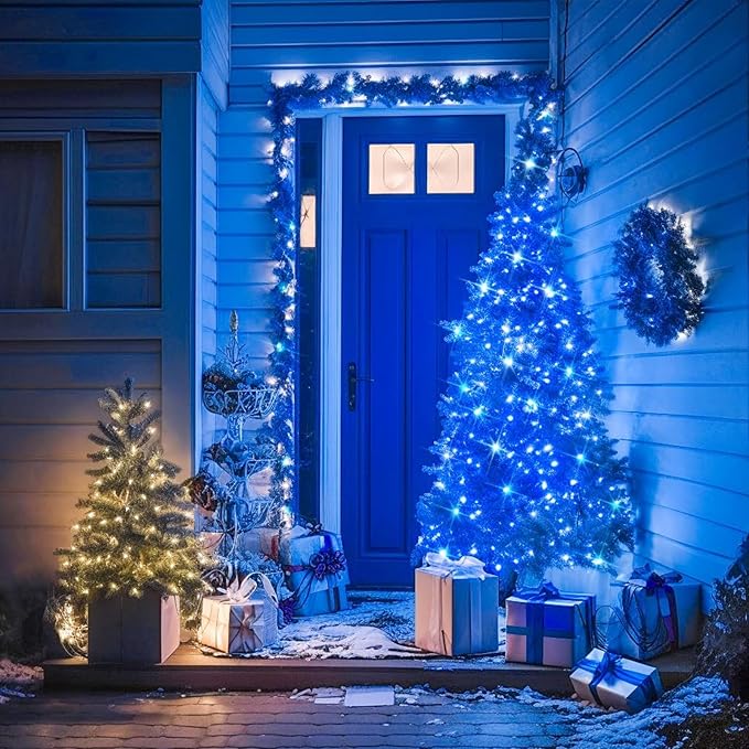 LAMPHOME Blue Christmas Lights Outdoor Waterproof, 1200LED (24pk of 50L) Green Wire Fairy Starry String Lights Indoor Plug in,Xmas Decorations for Wedding Party Trees Wreath Yard Garden Party Decor
