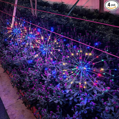 Solar Garden Firework Lights Outdoor, 4 Pack 360 LED 8 Lighting Modes Waterproof Landscape Decorative Sparklers Twinkling Starburst Lights for Yard Pathway Walkway Christmas, Colorful