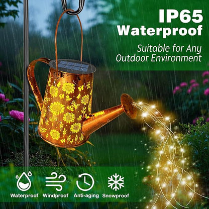 VOOKRY Solar Lights Outdoor Decoration, Large Retro Hanging Metal Solar Watering Can Lights Waterproof Sunflower Garden Decor Outside for Yard Lawn Patio Porch, Gifts for Women Mom Grandma Birthday