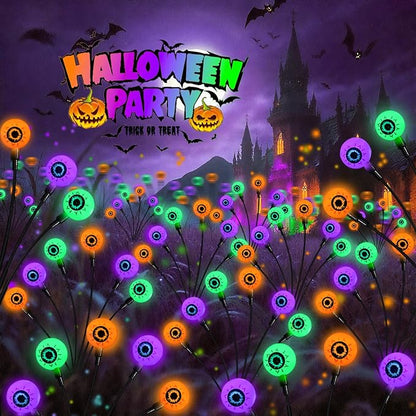 Solar Halloween Eyeball Lights Outdoor, 8Pack 48LED Purple Orange and Green Waterproof Eyeball Swaying Firefly Lights, Solar Halloween Pathway Light for Garden,Yard, Party, Halloween Decorations