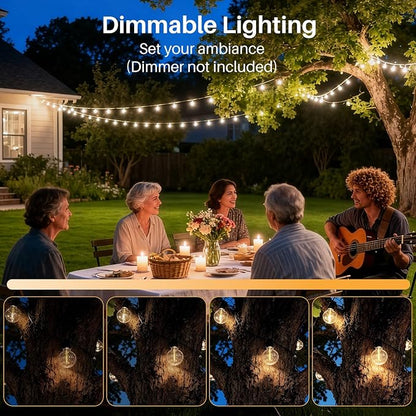 25 FT Outdoor String Lights G40 Globe Shatterproof Patio Lights,13 Plastic Edison Bulbs(1 Spare) IP65 Waterproof Dimmable LED Bulbs for Backyard Porch Balcony Party Decor, E12 Base, 2700K