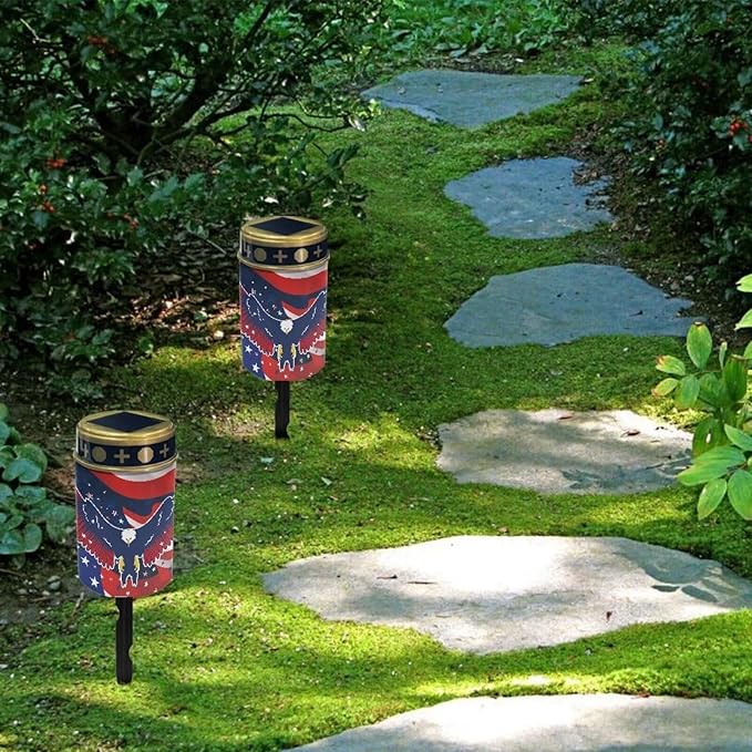 Patriotic Solar Garden Light American Flag Eagle Print Solar Light Outdoor Landscape Path Light 4th of July Solar Path Light for Yard Lawn Home Night Light