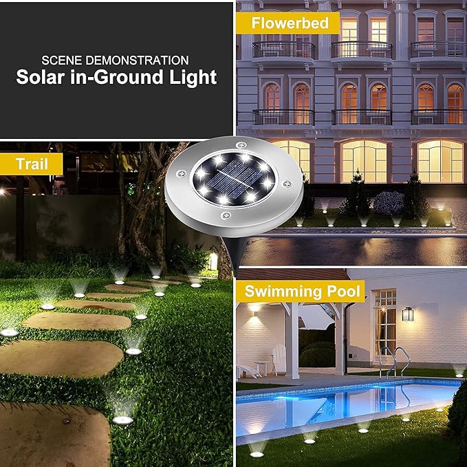 Pozzolanas 12 Pack Solar Ground Lights - 8 LED Outdoor In-Ground Landscape Lights for Pathway, Yard, Walkway, Patio | Lumora