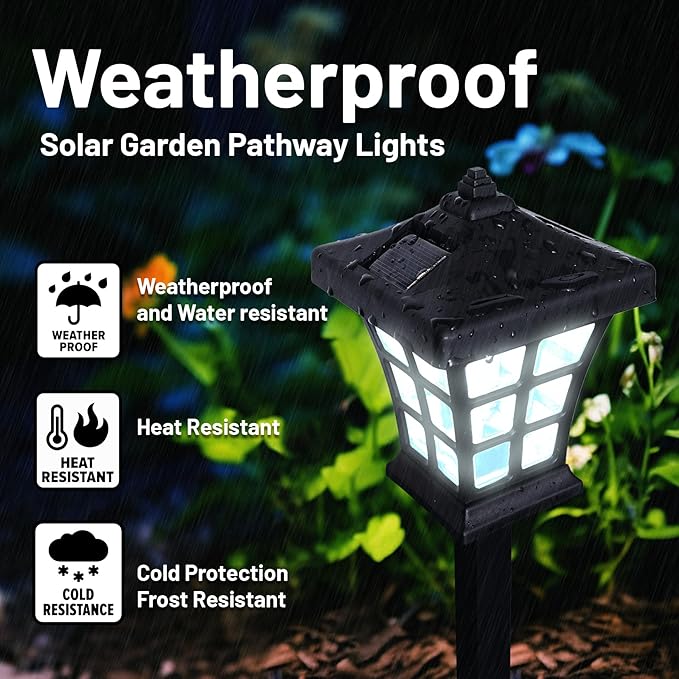 Crosslight 6 Pack Pagoda Solar Walkway Decorative Light, Weatherproof Décor Perfect for Outdoor Pathways, Front Porch, Yards, Driveways (Black, Warm White)