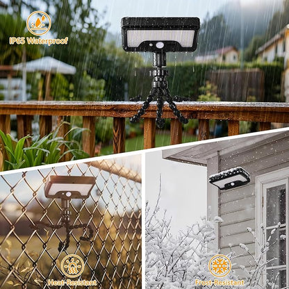 Solar Motion Lights Outdoor with Flexible Octopus Tripod, USB & Solar Powered Motion Sensor Lights with 92 LEDs(600LM,3000K), IP65 Waterproof Motion Activated Light for Fence, Camping, Gutter(2 Pack)