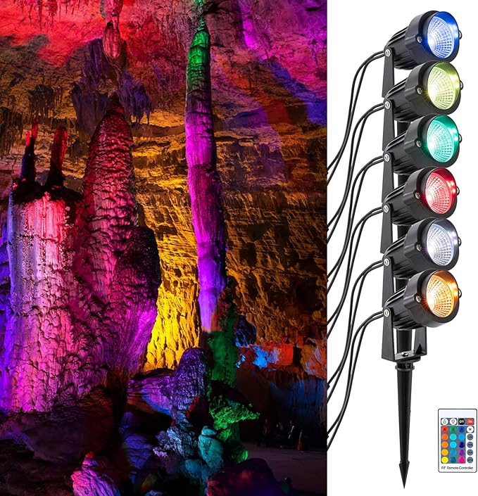 6PSC Solar Pathway Lights,Pattern Switching Solar Lights Outdoor,Color-Changing Landscape Lighting, Garden Lamp Outdoor Lighting for Trees, Party