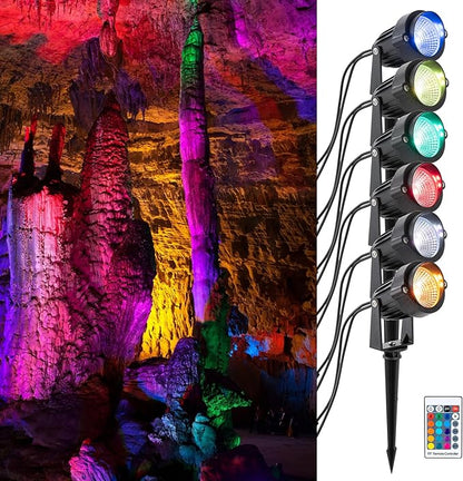 6PSC Solar Pathway Lights,Pattern Switching Solar Lights Outdoor,Color-Changing Landscape Lighting, Garden Lamp Outdoor Lighting for Trees, Party