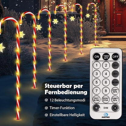 HELESIN Light Chain Candy Cane, 10 Pieces Raised Design Candy Sticks LED Outdoor, 110LED 12 Modes Candy Sticks Lighted, Waterproof Snowflake Christmas Lighting for Garden Christmas Decor